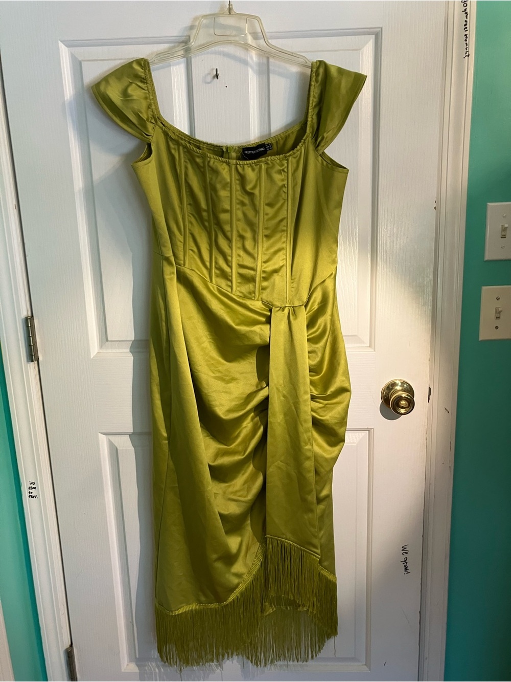 Elegant Olive Green Fringe Midi Dress